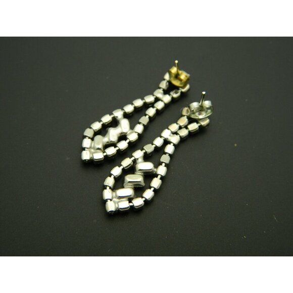 Clear Rhinestone Dangle Silver Tone Post Earrings Vintage 1980's - Picture 4 of 4